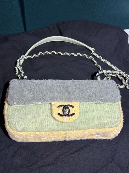 Chanel CF大mini 珠片拼色銀扣