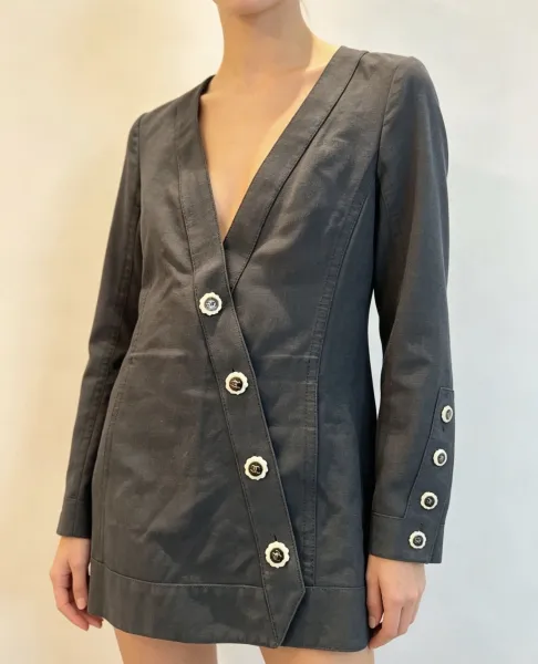 Chanel 14C黑色修身斜排扣深v西裝外套