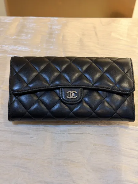 Chanel 黑銀長款經典銀包