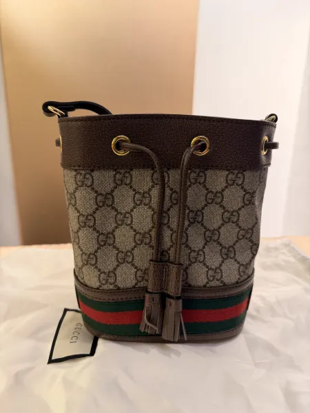 Gucci OP烏木色老花迷你水桶袋